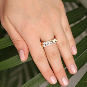 Two Tone Script Name Ring